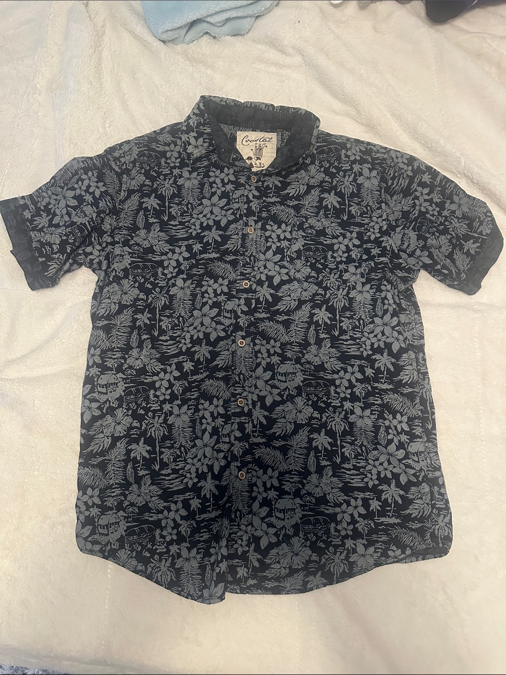 Casual Island Print Short-Sleeve Shirt - Black/Gray